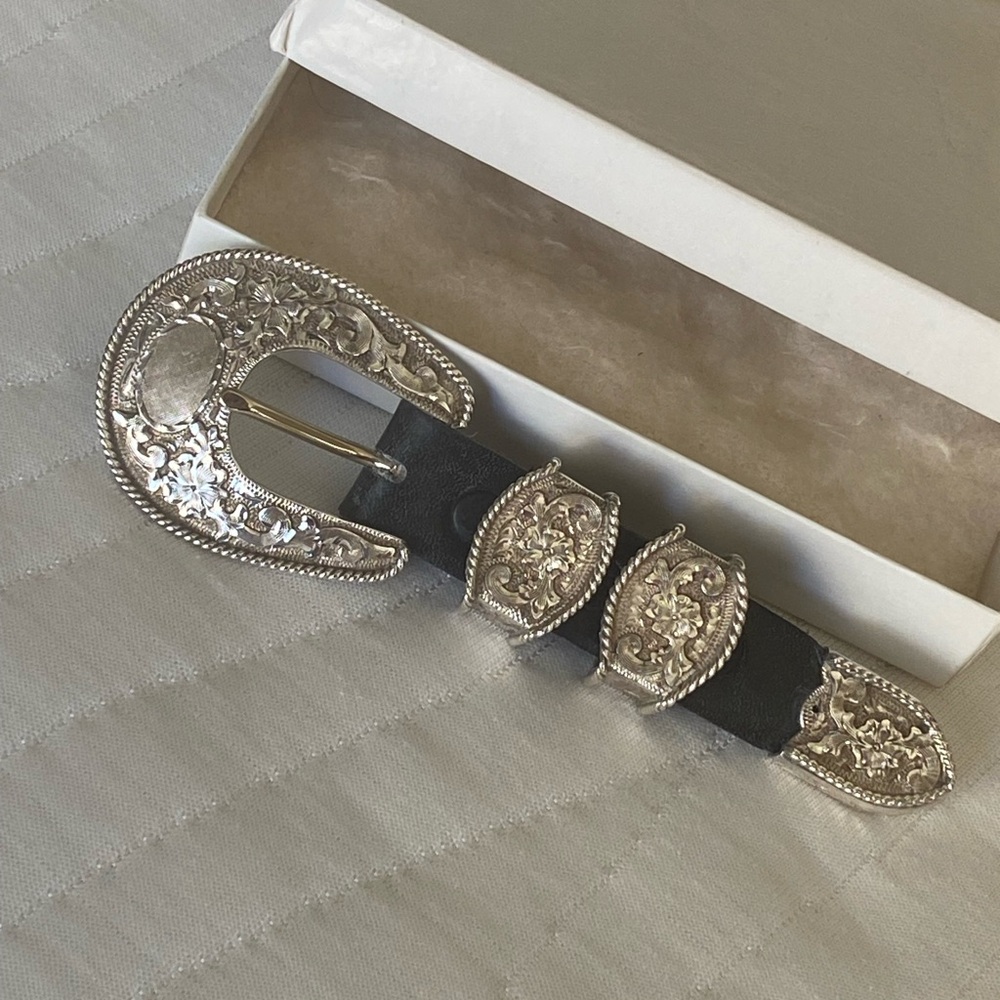 Sterling Silver Ranger Set - Belt Buckle, Two Keepers and Tip Made in Mexico